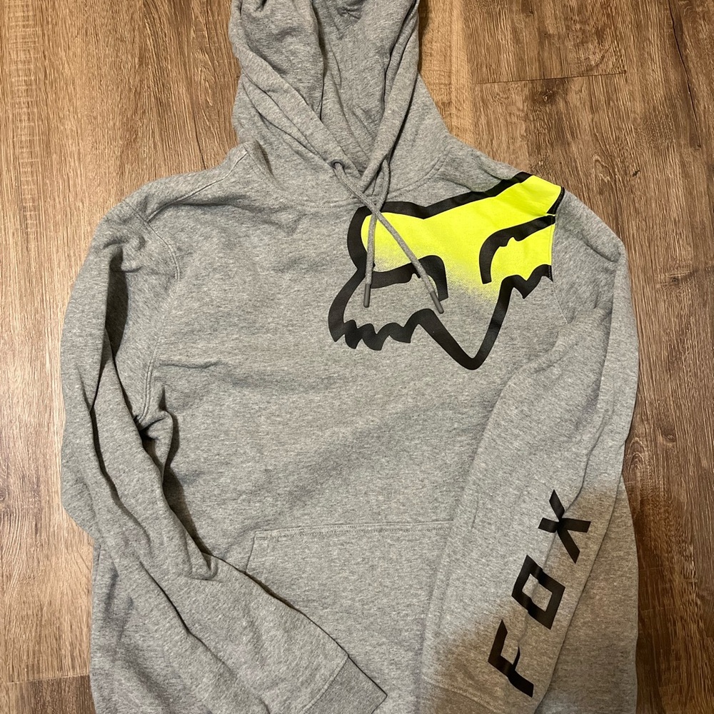 Fox Racing Gray Hoodie with Neon Yellow and Black Logo